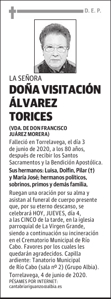 DOÑA VISITACIÓN ÁLVAREZ TORICES
