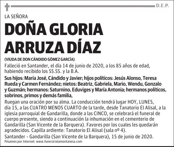 DOÑA GLORIA ARRUZA DÍAZ