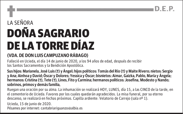 DOÑA SAGRARIO DE LA TORRE DÍAZ
