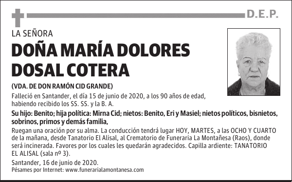 DOÑA MARÍA DOLORES DOSAL COTERA