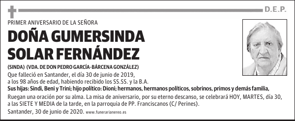DOÑA GUMERSINDA SOLAR FERNÁNDEZ