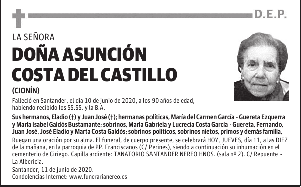 DOÑA ASUNCIÓN COSTA DEL CASTILLO