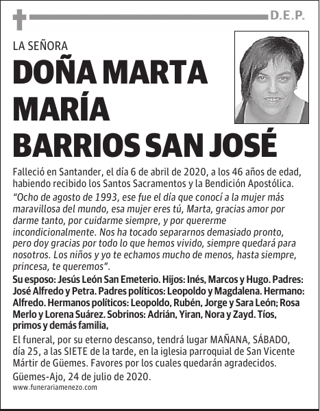 DOÑA MARTA MARÍA BARRIOS SAN JOSÉ