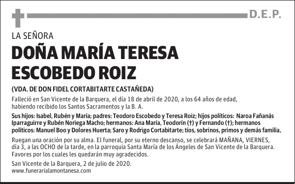 DOÑA MARÍA TERESA ESCOBEDO ROIZ