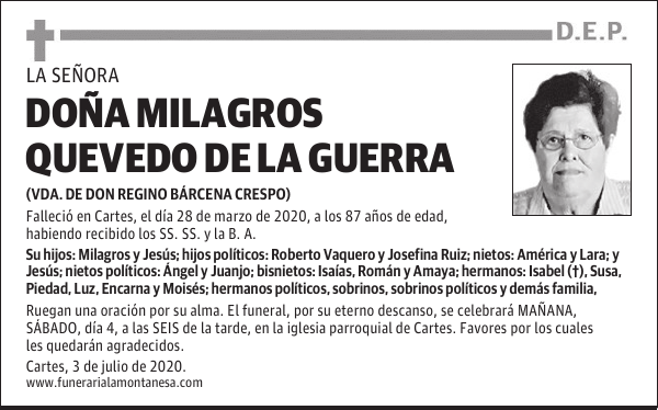 DOÑA MILAGROS QUEVEDO DE LA GUERRA
