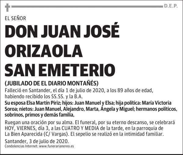 DON JUAN JOSÉ ORIZAOLA SAN EMETERIO