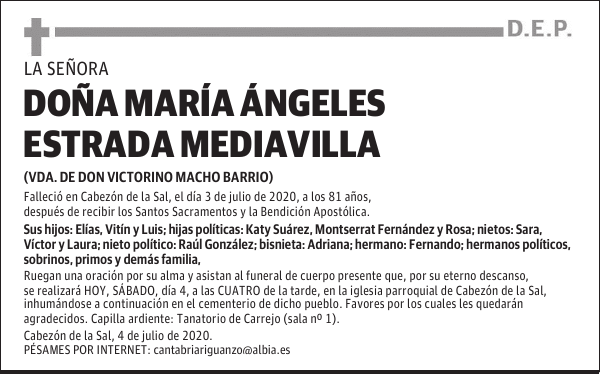 DOÑA MARÍA ÁNGELES ESTRADA MEDIAVILLA