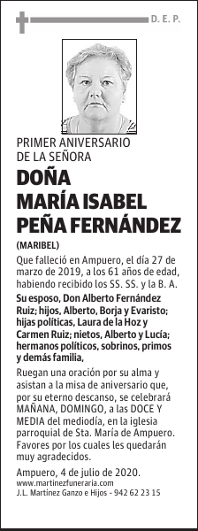 DOÑA MARÍA ISABEL PEÑA FERNÁNDEZ