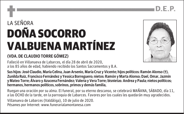 DOÑA SOCORRO VALBUENA MARTÍNEZ