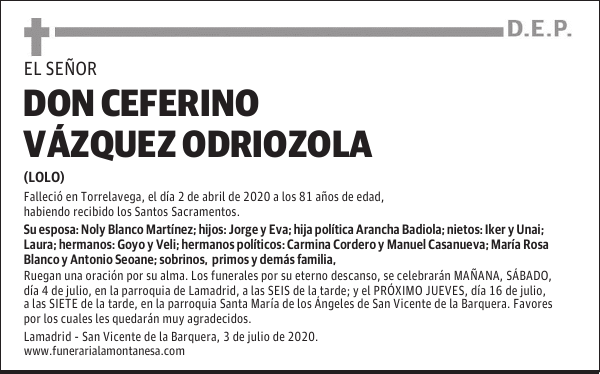 DON CEFERINO VÁZQUEZ ODRIOZOLA