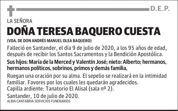 DOÑA TERESA BAQUERO CUESTA