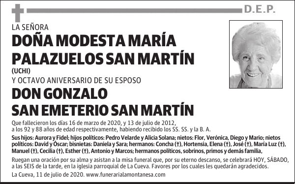 DOÑA MODESTA MARÍA PALAZUELOS SAN MARTÍN