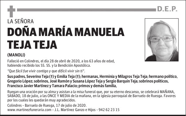 DOÑA MARÍA MANUELA TEJA TEJA
