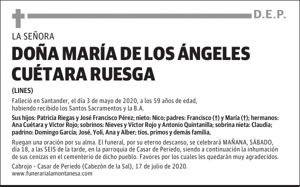 DOÑA MARÍA DE LOS ÁNGELES CUÉTARA RUESGA