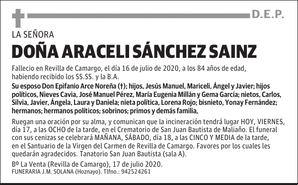DOÑA ARACELI SÁNCHEZ SAINZ