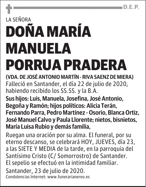 DOÑA MARÍA MANUELA PORRÚA PRADERA