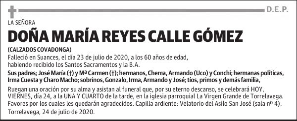 DOÑA MARÍA REYES CALLE GÓMEZ