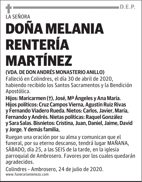 DOÑA MELANIA RENTERÍA MARTÍNEZ