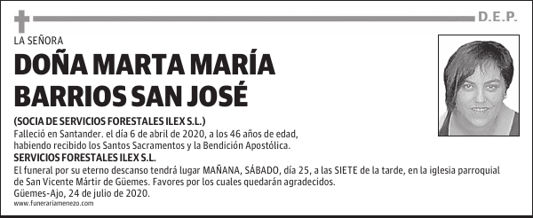 DOÑA MARTA MARÍA BARRIOS SAN JOSÉ
