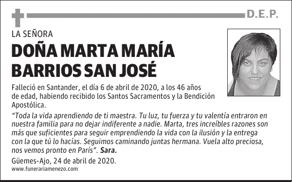 DOÑA MARTA MARÍA BARRIOS SAN JOSÉ