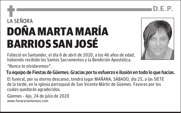 DOÑA MARTA MARÍA BARRIOS SAN JOSÉ