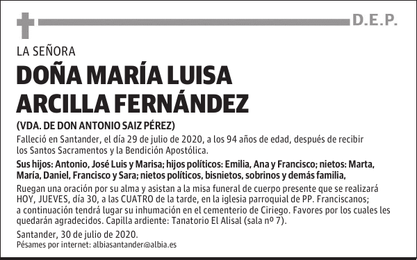 DOÑA MARÍA LUISA ARCILLA FERNÁNDEZ