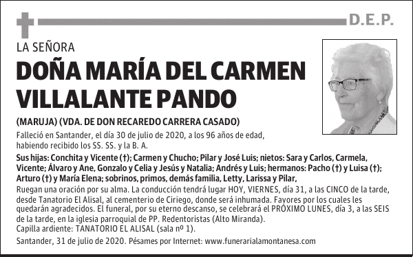 DOÑA MARÍA DEL CARMEN VILLALANTE PANDO