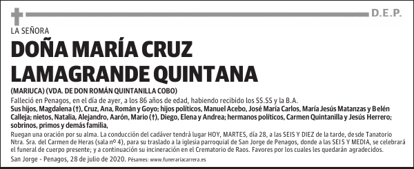 DOÑA MARÍA CRUZ LAMAGRANDE QUINTANA