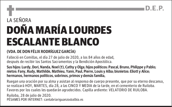 DOÑA MARÍA LOURDES ESCALANTE BLANCO