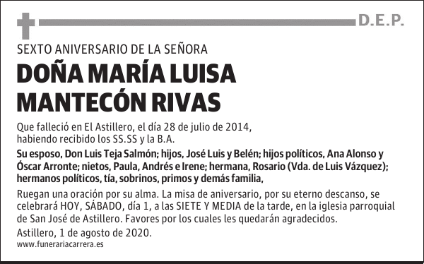 DOÑA MARÍA LUISA MANTECÓN RIVAS