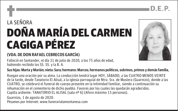 DOÑA MARÍA DEL CARMEN CAGIGA PÉREZ