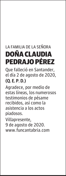 DOÑA CLAUDIA PEDRAJO PÉREZ