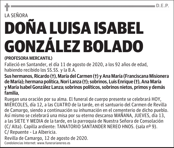 DOÑA LUISA ISABEL GONZÁLEZ BOLADO