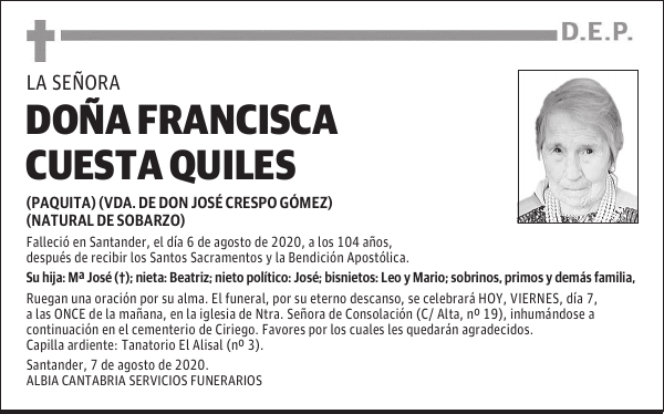 DOÑA FRANCISCA CUESTA QUILES