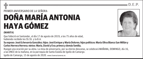 DOÑA MARÍA ANTONIA HAYA GÓMEZ