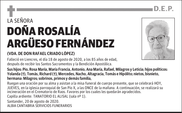 DOÑA ROSALÍA ARGÜESO FERNÁNDEZ