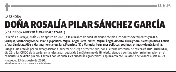 DOÑA ROSALÍA PILAR SÁNCHEZ GARCÍA