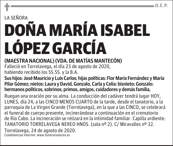 DOÑA MARÍA ISABEL LÓPEZ GARCÍA