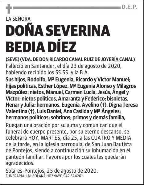 DOÑA SEVERINA BEDIA DÍEZ
