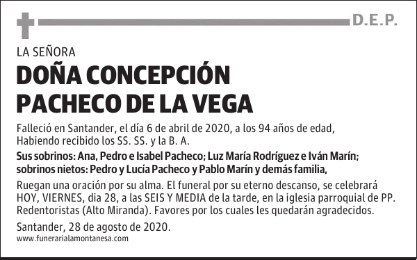 DOÑA CONCEPCIÓN PACHECO DE LA VEGA