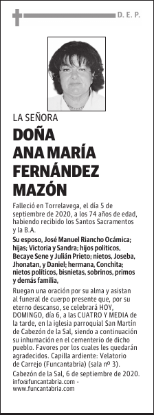 DOÑA ANA MARÍA FERNÁNDEZ MAZÓN