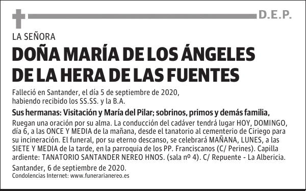 DOÑA MARÍA DE LOS ÁNGELES DE LA HERA DE LAS FUENTES
