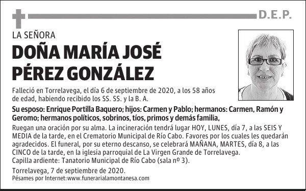 DOÑA MARÍA JOSÉ PÉREZ GONZÁLEZ