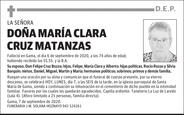 DOÑA MARÍA CLARA CRUZ MATANZAS