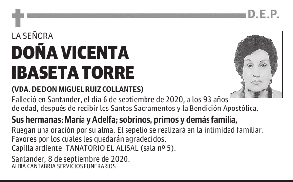 DOÑA VICENTA IBASETA TORRE