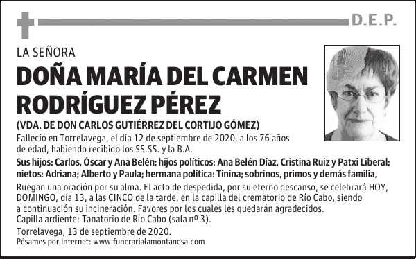 DOÑA MARÍA DEL CARMEN RODRÍGUEZ PÉREZ