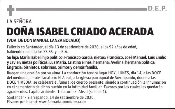 DOÑA ISABEL CRIADO ACERADA