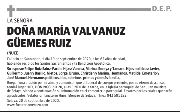 DOÑA MARÍA VALVANUZ GÜEMES RUIZ