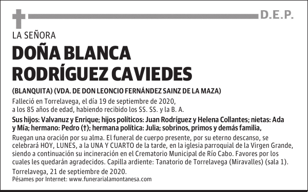 DOÑA BLANCA RODRÍGUEZ CAVIEDES