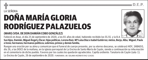 DOÑA MARÍA GLORIA RODRÍGUEZ PALAZUELOS